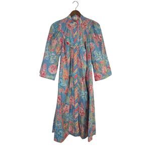 Vtg 1990s Models Coat Floral House Dress Womens 12 Colorful Kaftan Feminine Snap